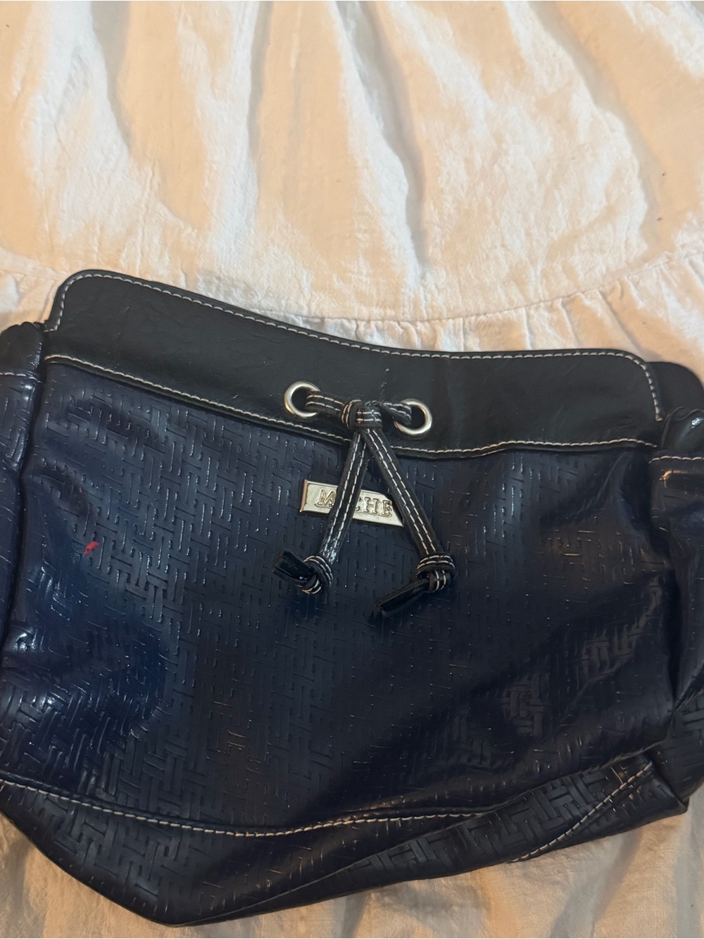 Navy Drawstring Miche Clutch Bag